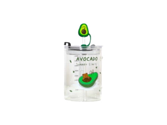 Κούπα Homeart γυάλινη "Avocado B" με καπάκι και καλαμάκι